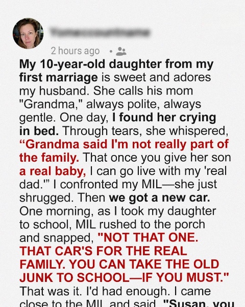My MIL Told My 10-Year-Old Daughter She’s Not Part of the ‘Real Family,’ Then Banned Her from Our New Car – I Didn’t Let It Slide
