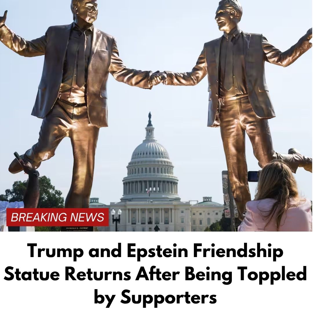 Trump and Epstein Friendship Statue Returns After Being Toppled by Supporters