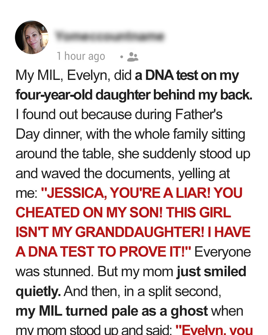 My MIL Screamed My Daughter Isn’t My Husband’s at Father’s Day Dinner and Waved a DNA Test – My Mom’s Response Made Her Go Pale