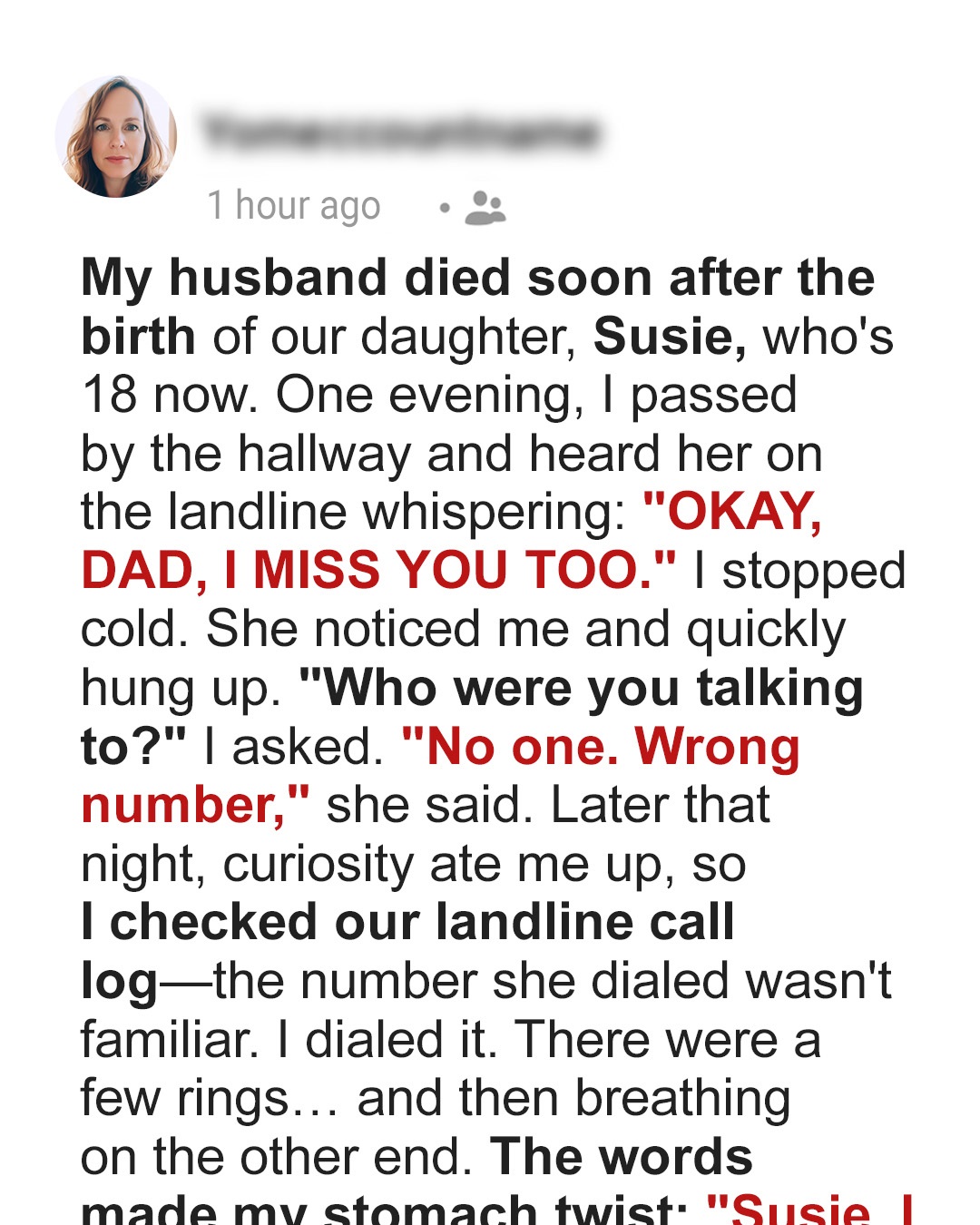 I Heard My Daughter Whisper ‘I Miss You, Dad’ into the Landline – but I Buried Her Father 18 Years Ago