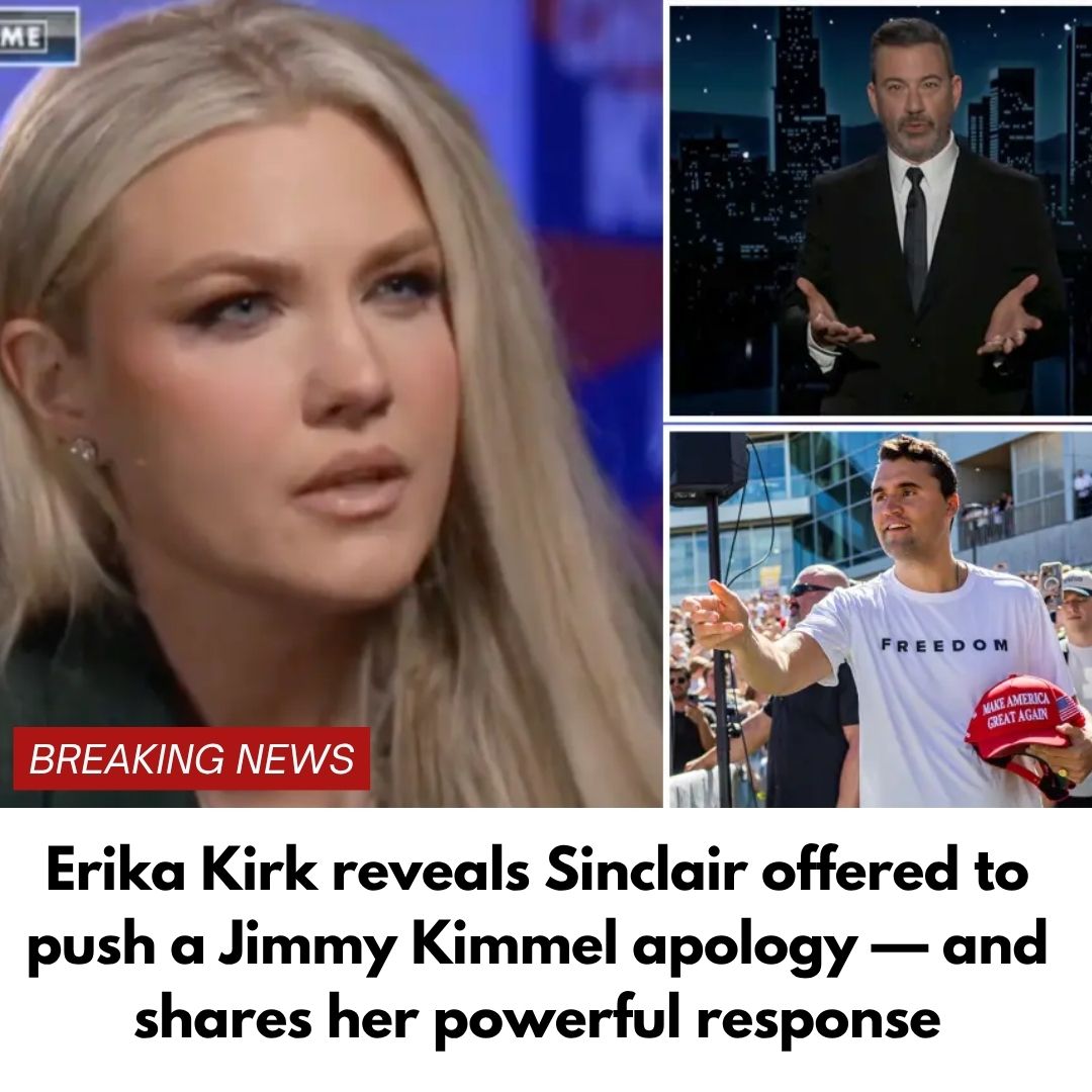 Erika Kirk reveals Sinclair offered to push a Jimmy Kimmel apology — and shares her powerful response