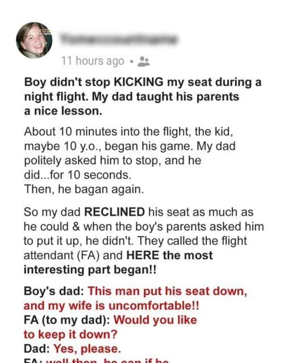 A Kid Kept Kicking My Seat the Entire Flight, Then My Dad Taught the Parents a Lesson They Will Never!