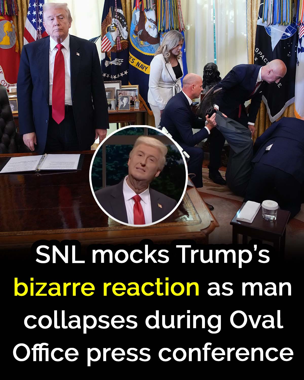 SNL mocks Trump’s bizarre reaction as man collapses during Oval Office press conference