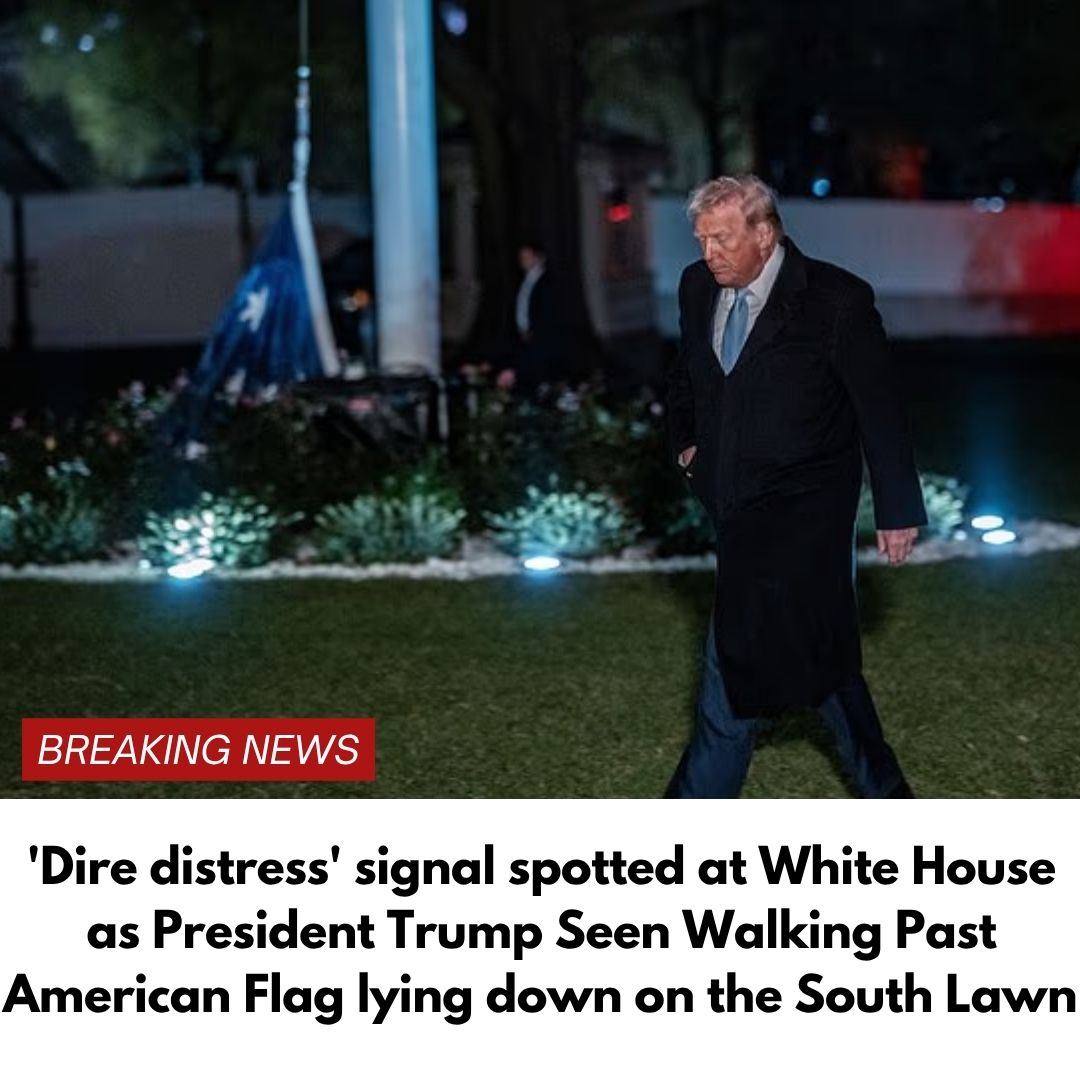 ‘Dire distress’ signal spotted at White House as President Trump Seen Walking American Flag lying down on the South Lawn