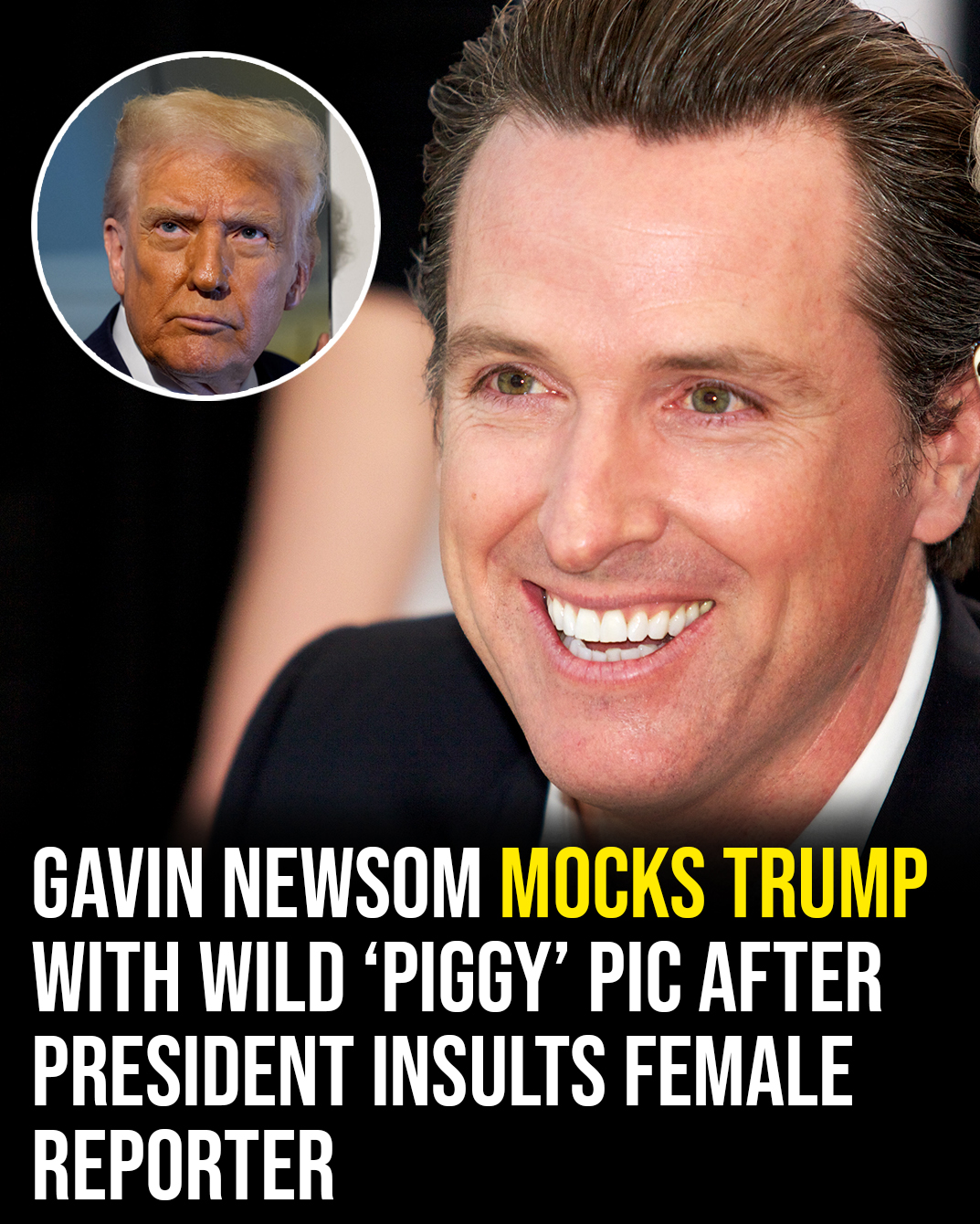 Gavin Newsom mocks Trump with wild ‘piggy’ pic after president insults reporter