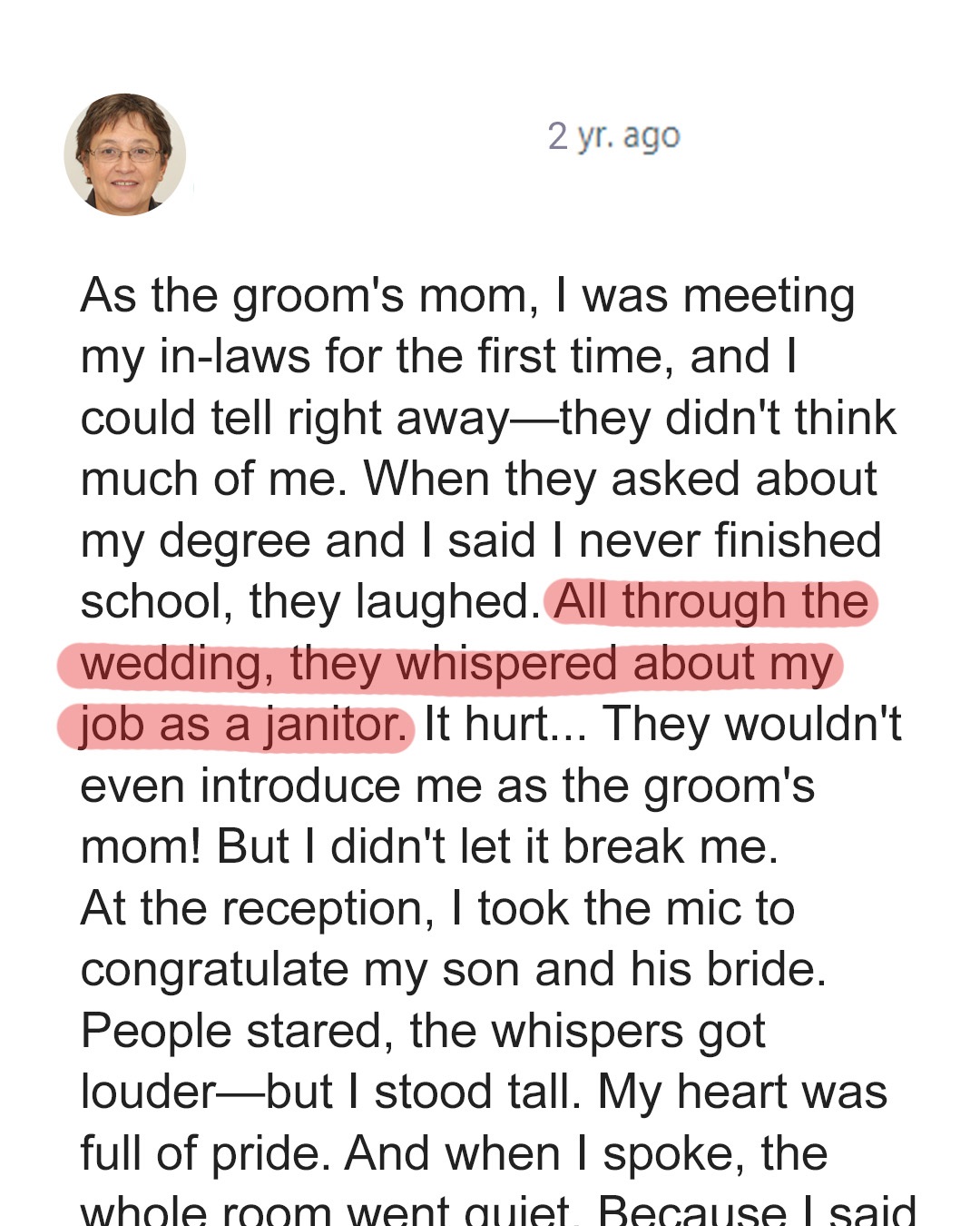 In-Laws Laugh at Groom’s Janitor Mom until She Takes Stage to Congratulate Newlyweds — Story of the Day