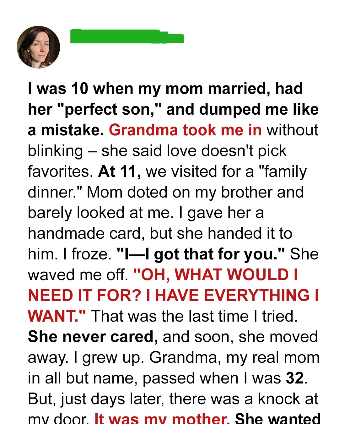 My Mother Abandoned 10-Year-Old Me to Raise Her ‘Perfect Son’ — but My Grandma Made Her Pay for It