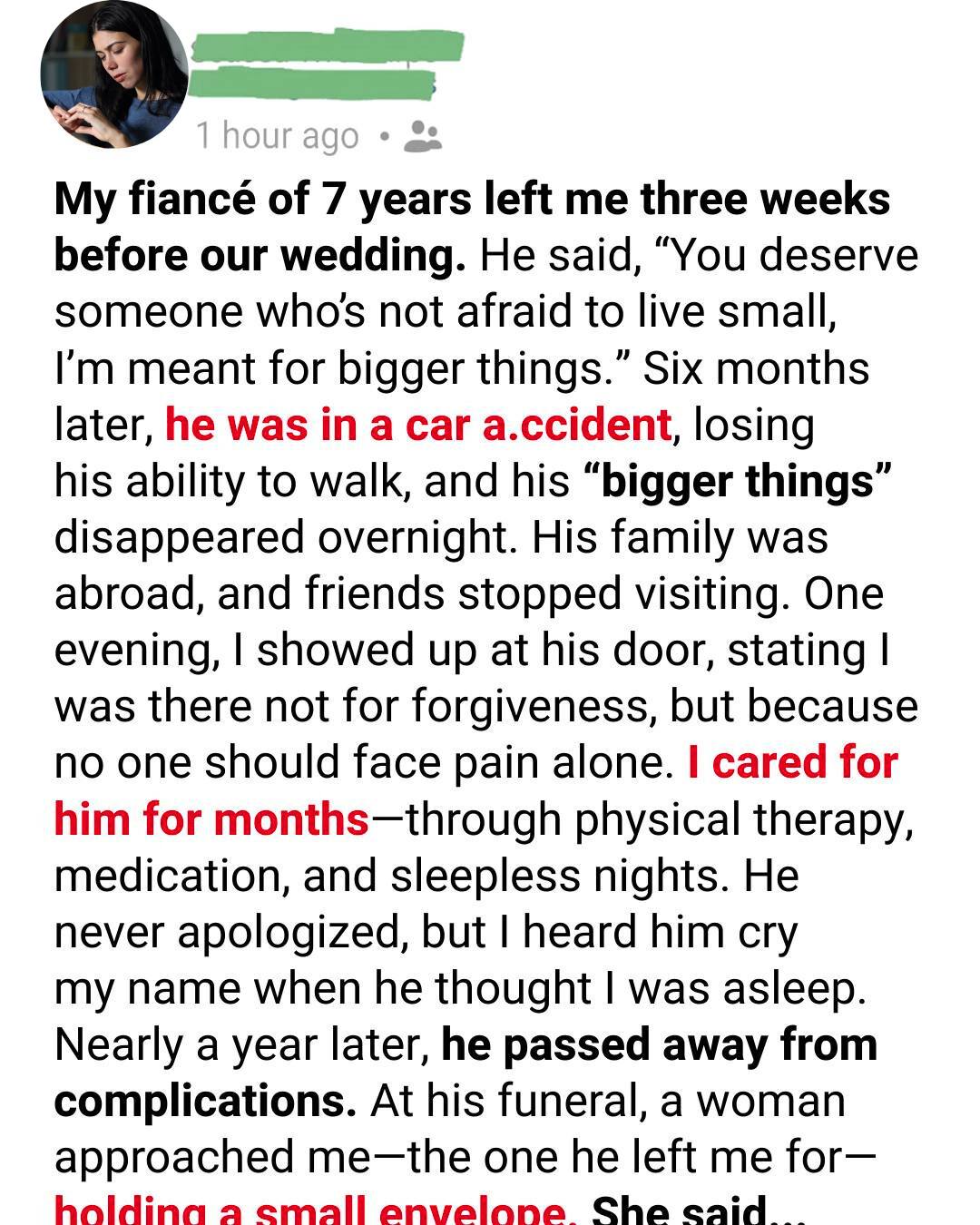 He Walked Away Just Weeks Before Our Wedding — Yet I Was the One Holding His Hand at the End