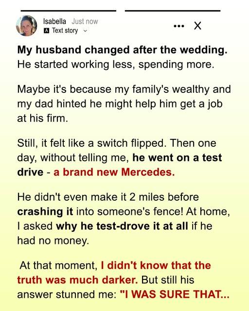 My Husband Demanded I Pay for the Mercedes He Crashed on a Test Drive — But the Truth I Soon Uncovered Was Much Darker