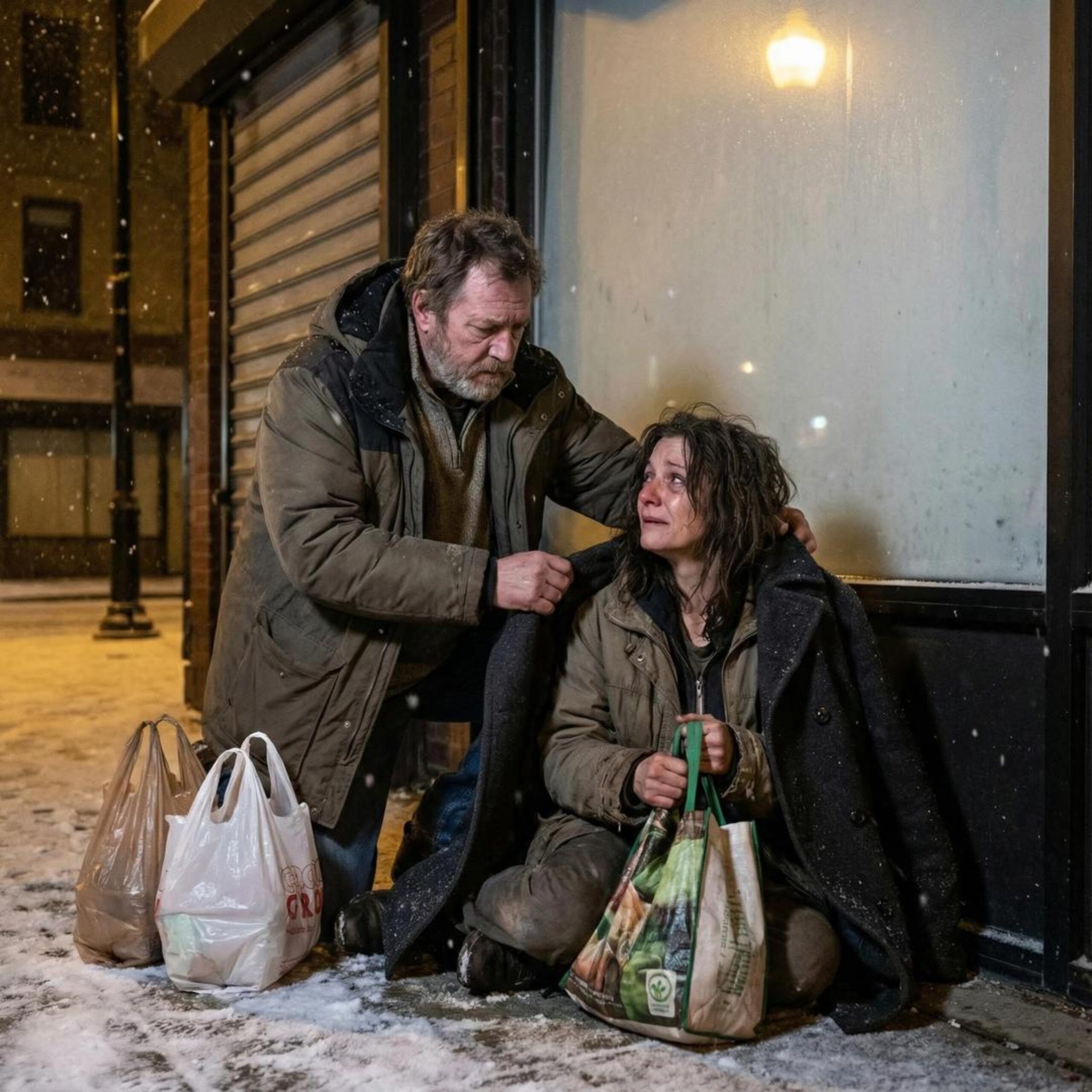 I Gave a Homeless Woman My Coat on Christmas Eve — Three Years Later, She Knocked on My Door With a Gray Case