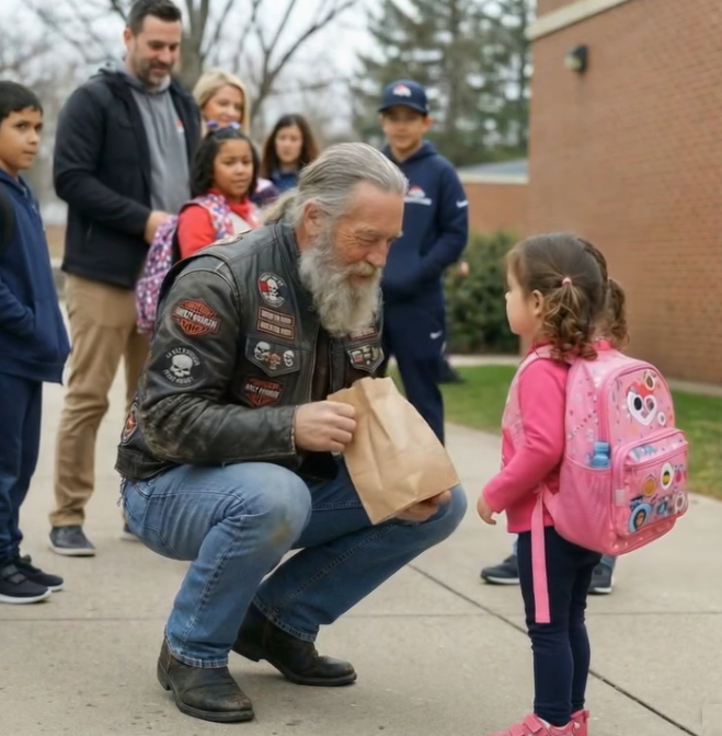School Called Police On Biker Whom My Daughter Was Feeding Her Lunch Every Day!