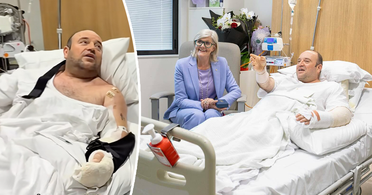 Bondi Beach hero asks emotional question as he’s handed $2.5 million check while in hospital