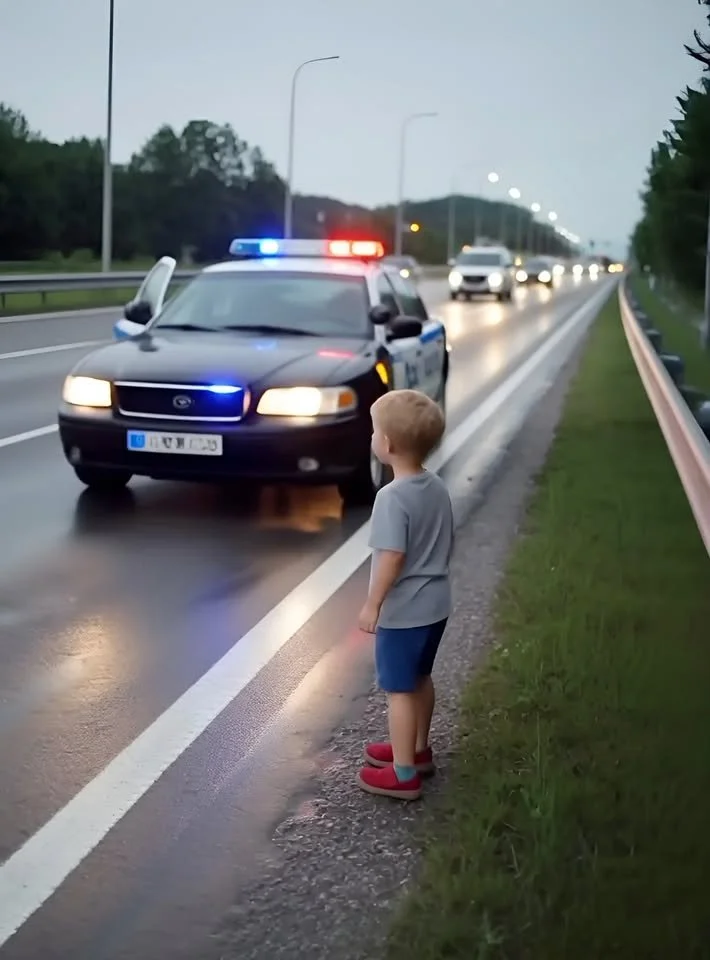 The Little Boy by the Guardrail — and the Officer Who Realized He Wasn’t Lost, He Was Running