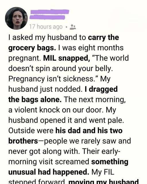I Was Eight Months Pregnant and Carrying Groceries Alone, What Happened the Next Morning Changed My Marriage Forever!