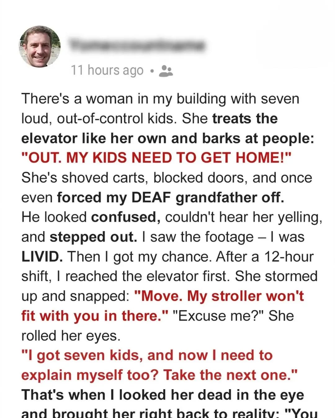 A Mom of 7 Demanded My Deaf Grandpa Get Out of the Elevator — So I Brought Her…