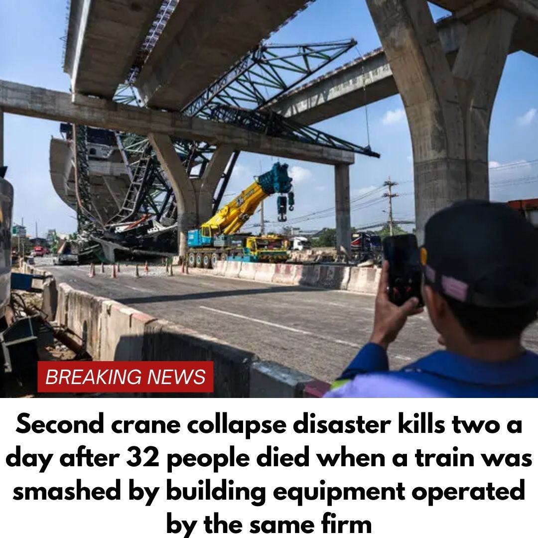 Second crane collapse disaster kills two a day after 32 people died when a train was smashed by building equipment operated by the same firm