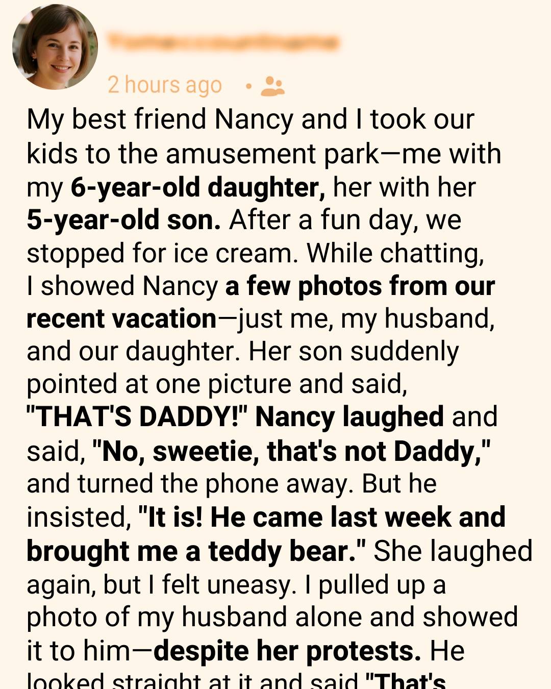 At A Café, My Best Friend’s Son Looked At A Photo Of My Husband, Pointed, And Said The One Thing That Froze Me: “That’s Daddy.”