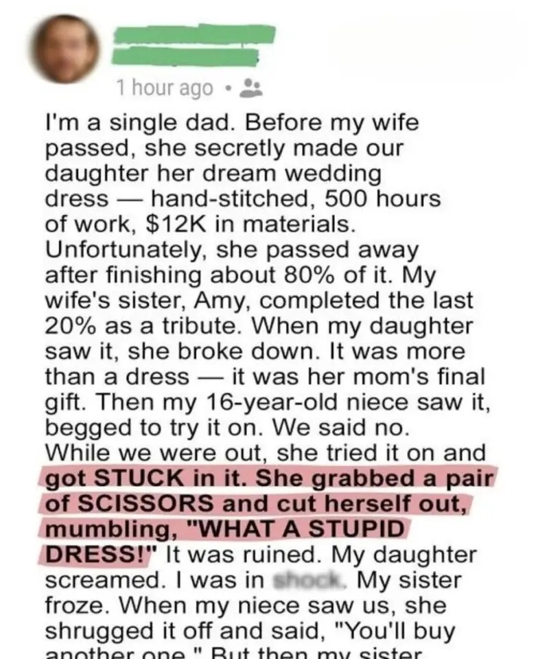 She Ruined My Daughter’s Wedding Dress—But What My Sister Did Next Changed Everything