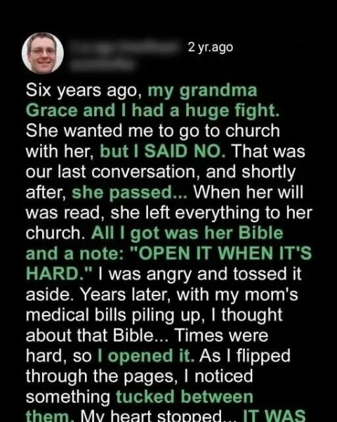Old Lady Disinherits Grandson, Leaves Him Only a Bible & Note Saying, ‘Open It When It’s Hard’ – Story of the Day
