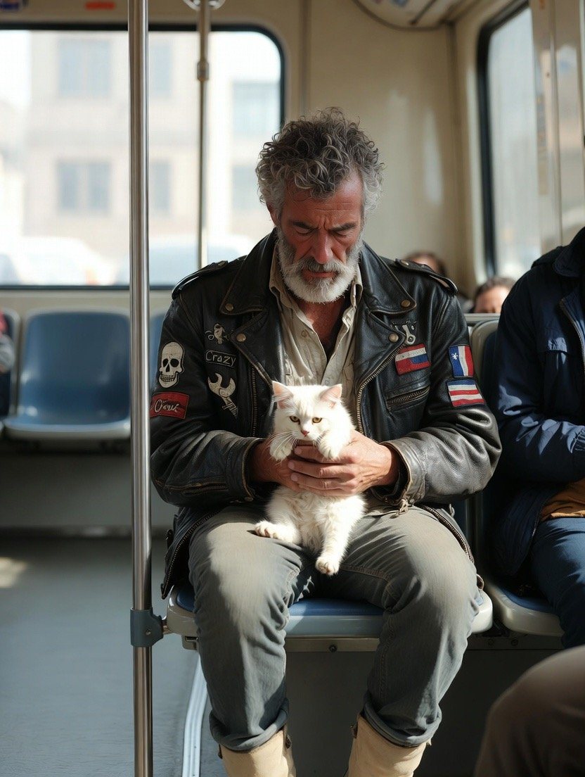 The biker sitting across from me on the subway was crying.