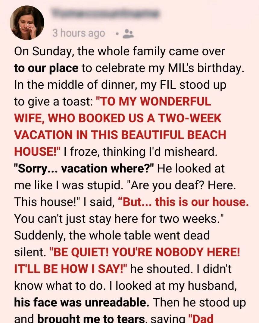 At My MIL’s Birthday Dinner, My FIL Told Me, ‘You’re Nobody Here’—My Husband’s Response Left the Whole Room Frozen!