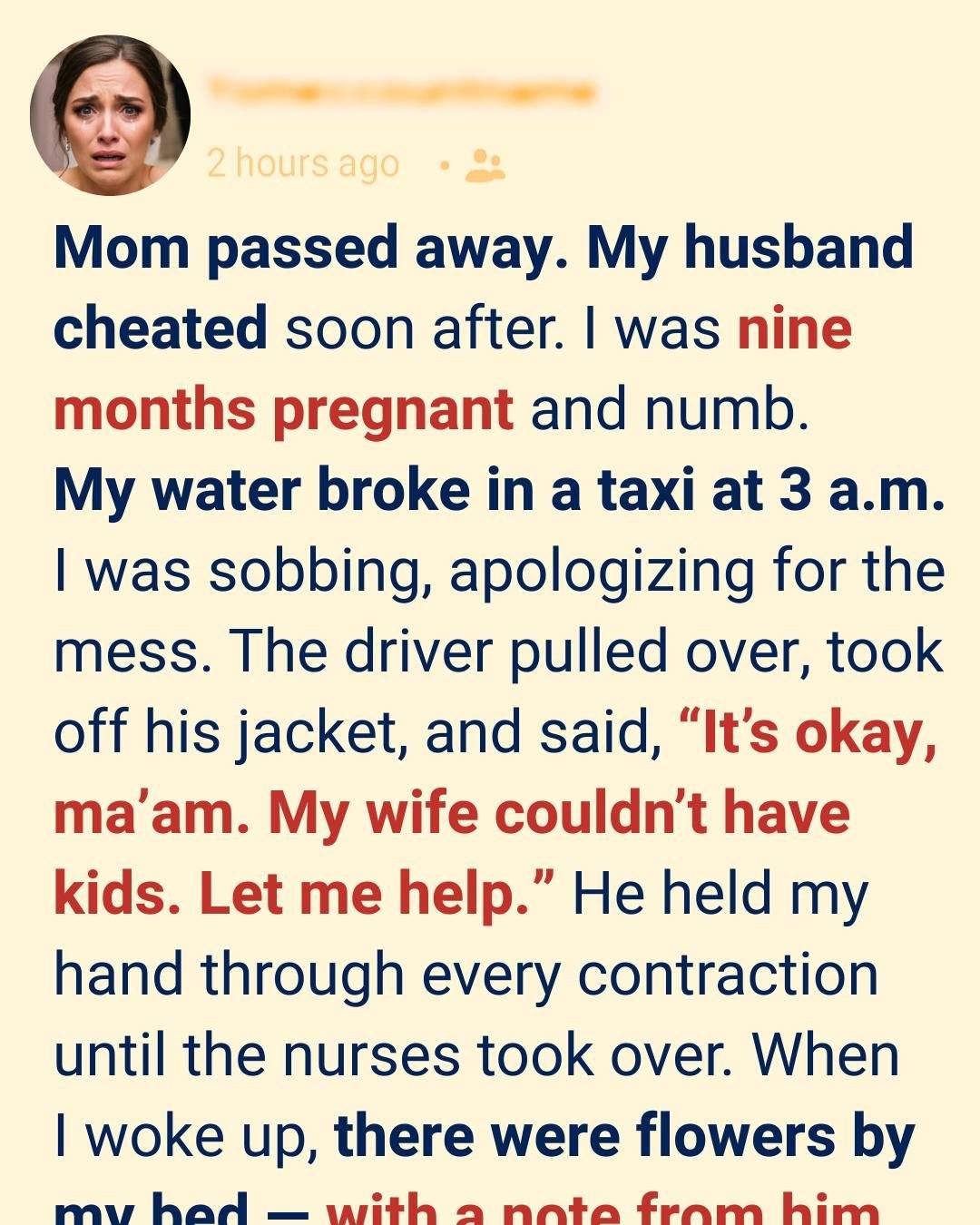 My Water Broke in a Taxi While My Life Was Falling Apart — What the Driver Did Still Makes Me Cry!