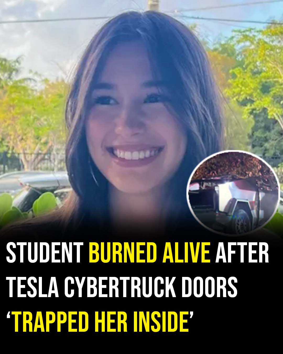 Student ‘burned alive’ after being trapped by her Tesla!