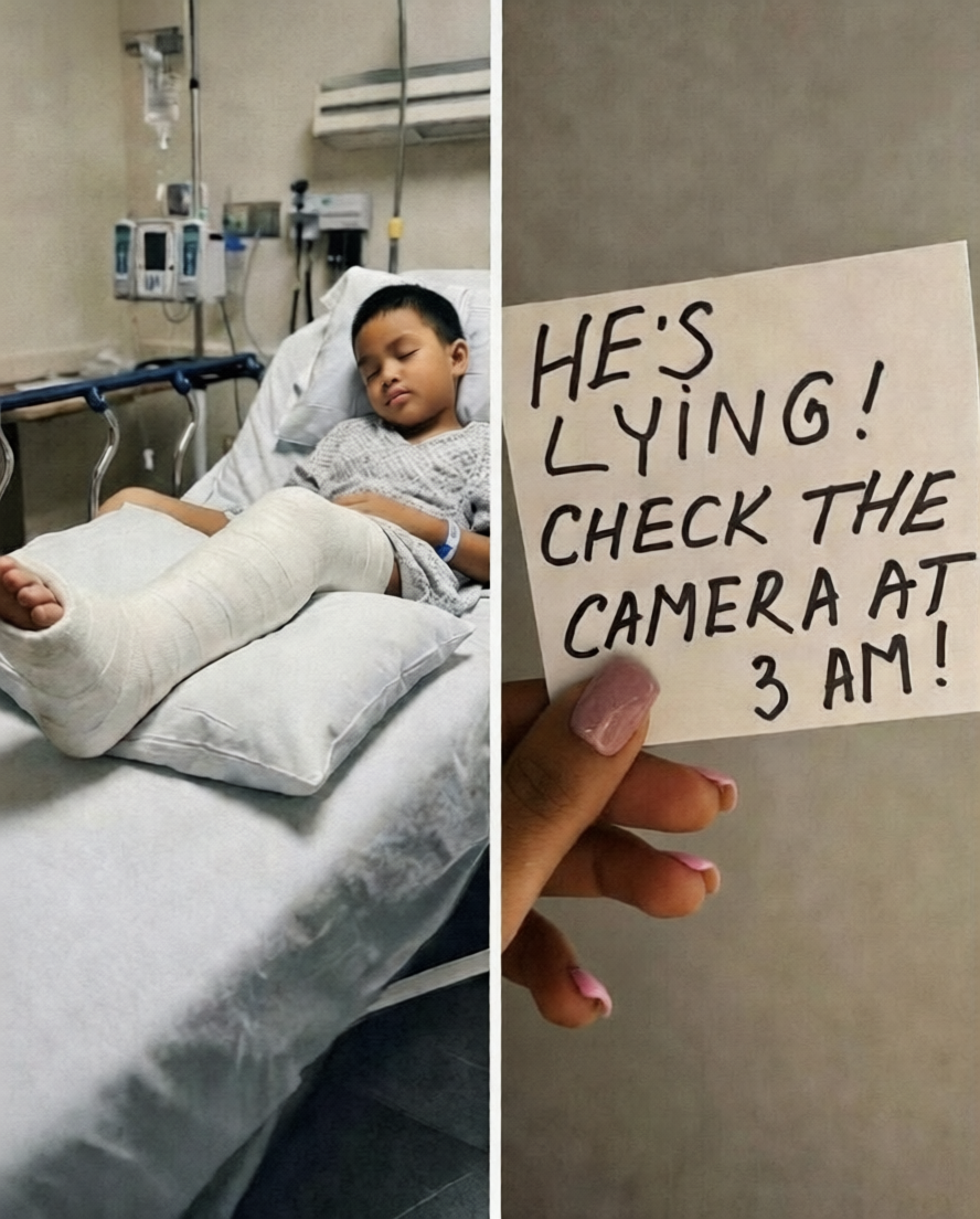 I Went to the Hospital to Care for My Son After He Broke His Leg – Then the Nurse Slipped Me a Note, ‘He’s Lying. Check the Camera at 3 a.m.’!