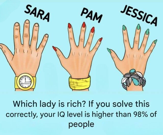 Which woman is wealthy? If you can figure this out, your IQ is higher than 98% of people!