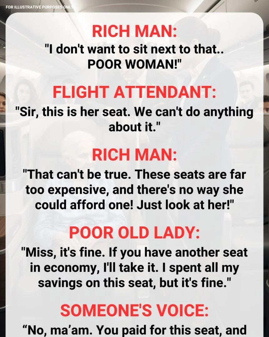 He Mocked an Old Lady in Business Class—Then the Pilot’s Announcement Left Everyone in Tears!