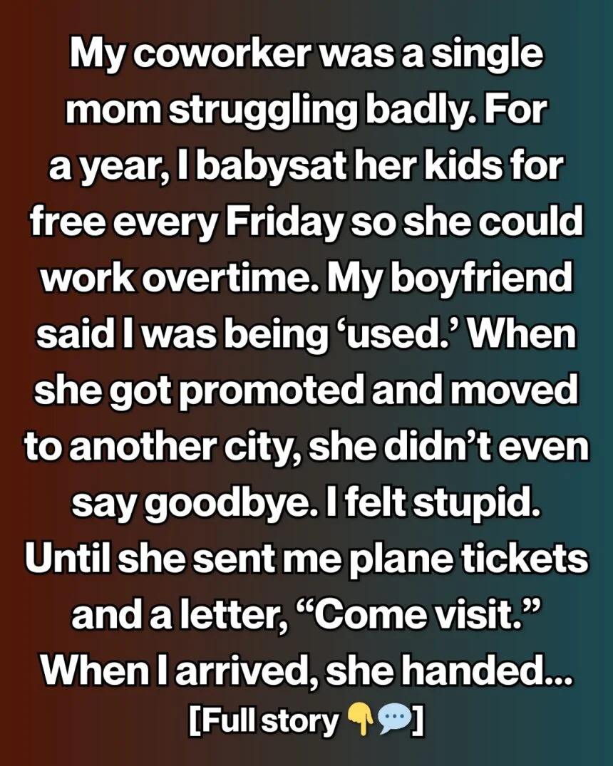 I Babysat My Coworker’s Kids for Free Every Friday—What She Gave Me Back Changed How I See Kindness Forever!